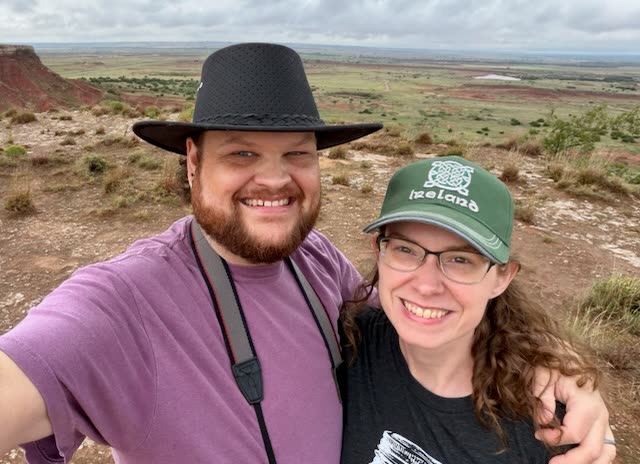 Karie and Austin of Monrovia Press smiling in an outdoor selfie